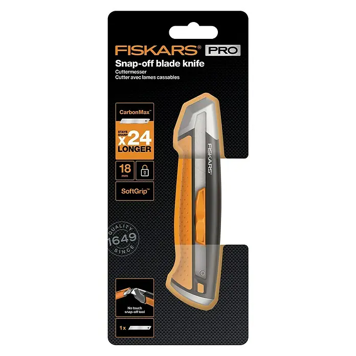 Fiskars CarbonMax Cuttermesser - Klingenbreite: 18 mm, Orange/Schwarz - Ansicht von oben