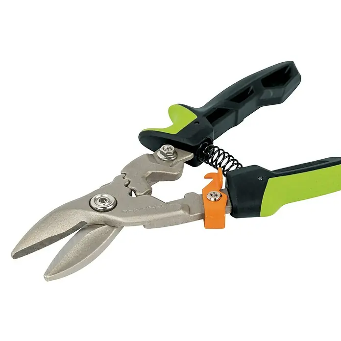 Fiskars PowerGear Tijeras para chapa - Largo: 29 cm, Longitud de corte: 38,1 mm, Corte a izquierda, Negro/Verde - Vista angular