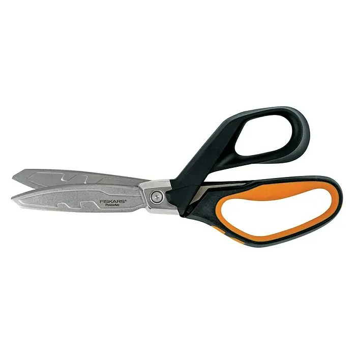 Fiskars PowerArc Tijeras de trabajo - Largo: 260 mm, Longitud de corte: 90 mm, Negro/Naranja - Vista de perfil izquierdo