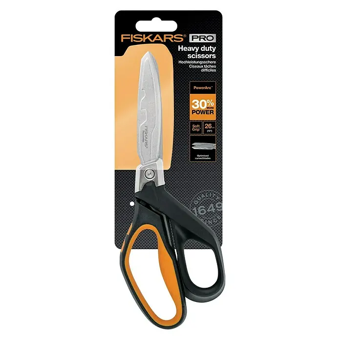 Fiskars PowerArc Tijeras de trabajo - Largo: 260 mm, Longitud de corte: 90 mm, Negro/Naranja - Vista superior