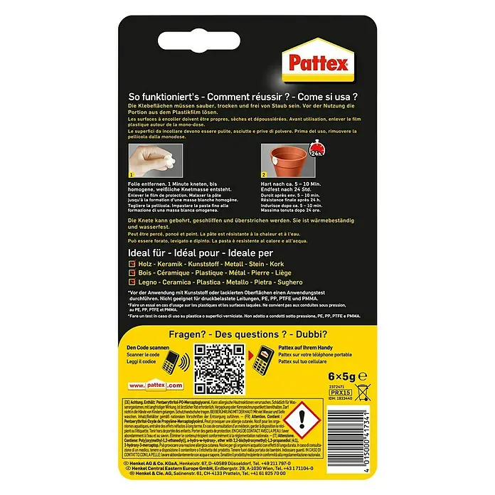 Pattex Powerknete Repair Express - 6 x 5 g - Rückansicht