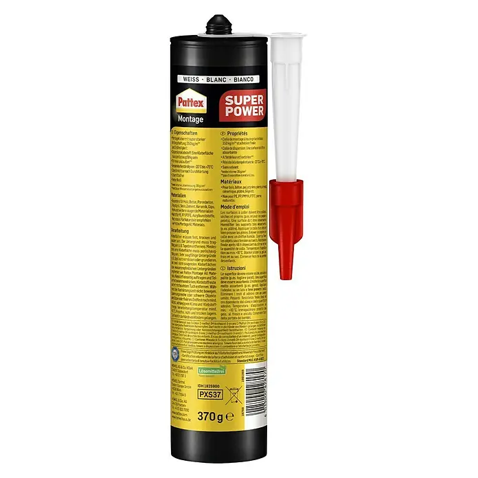 Pattex Montagekleber Super Power - 370 g, Kartusche - Rückansicht
