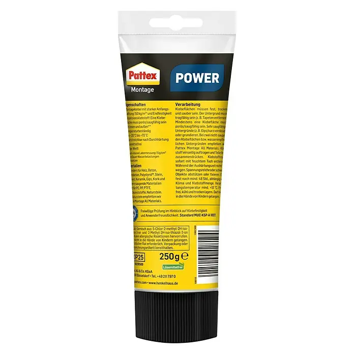 Pattex Montagekleber Power - 250 g, Tube - Rückansicht