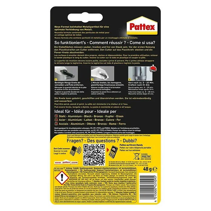 Pattex Powerknete Repair Express Metall - 48 g - Rückansicht