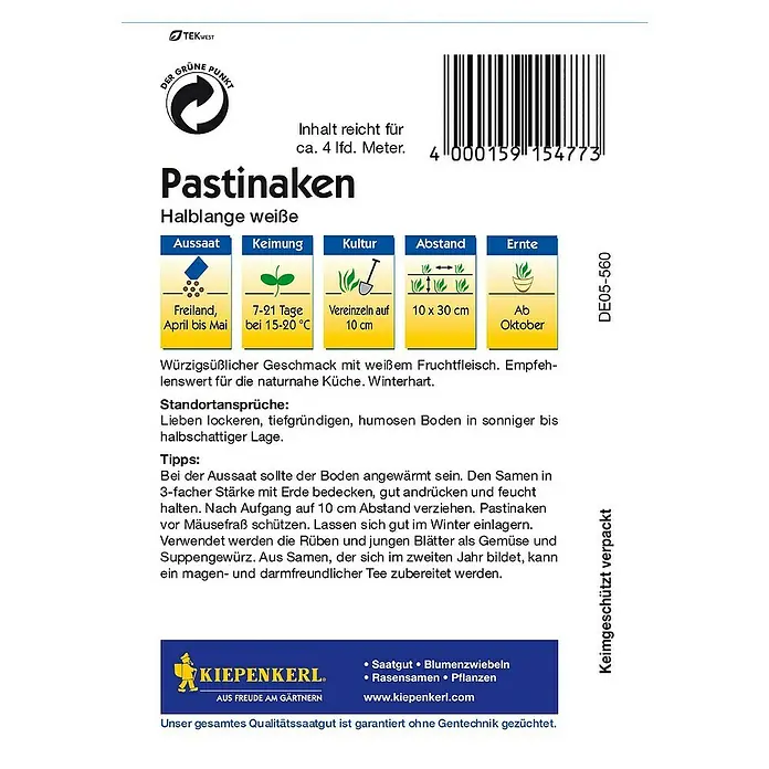Kiepenkerl Gemüsesamen Pastinake - Pastinaca sativa, Erntezeit: Oktober - Rückansicht