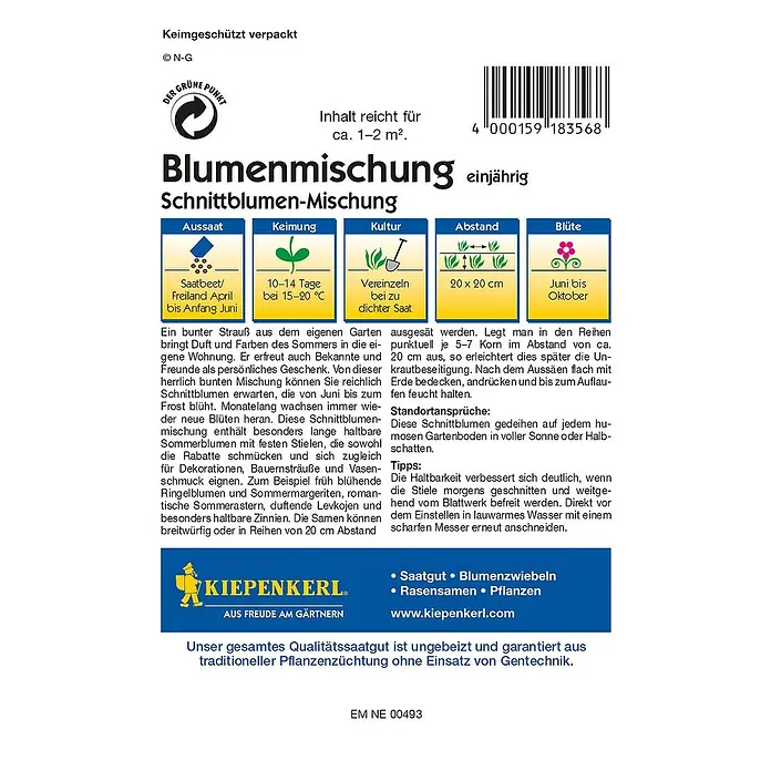 Kiepenkerl Blumensamen Schnittblumen-Mischung - Verschiedene Sorten, Mehrfarbig, 1 m² - 2 m² - Rückansicht