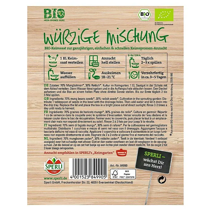 Sperli Saatgut - Würzige Mischung - Rückansicht