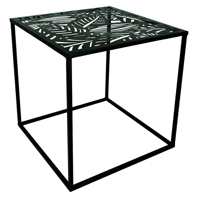 Beistelltisch Blätter - 35 x 35 x 35 cm, Schwarz, Metall - Diagonale Ansicht