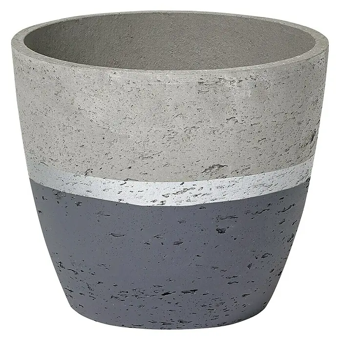 Pflanzkübel rund - Ø x H: 27 x 23 cm, Rund, Zement/Silber/Anthrazit - Vorderansicht