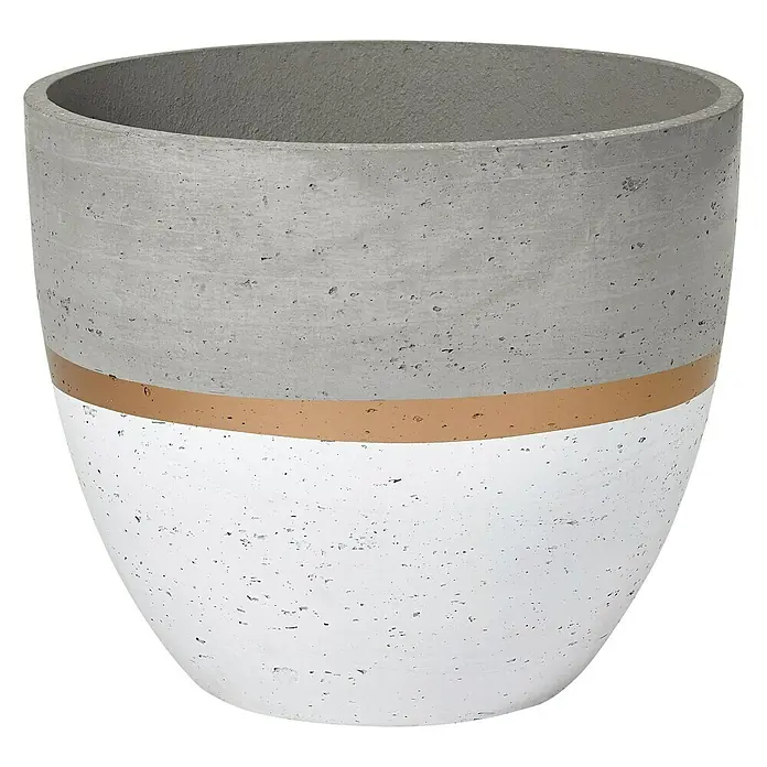 Pflanzkübel rund - Ø x H: 45 x 38 cm, Rund, Zement/Gold/Weiß - Vorderansicht