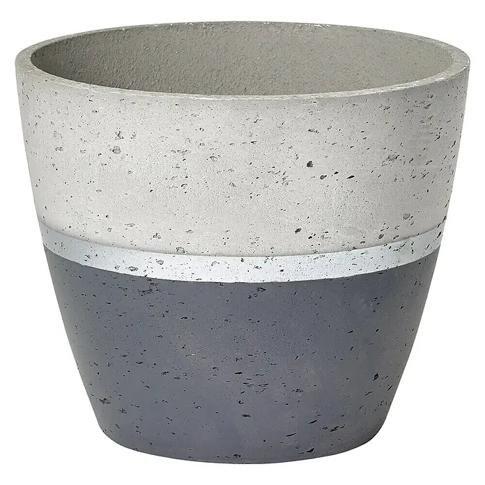 Pflanzkübel rund - Ø x H: 38 x 32 cm, Rund, Zement/Silber/Anthrazit - Vorderansicht