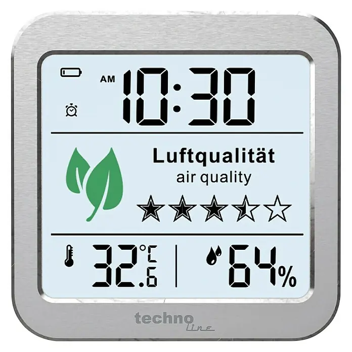 Technoline Monitor za kvalitetu zraka WL1020 - Digitalni zaslon, 82 x 25 x 82 mm - Pogled sprijeda