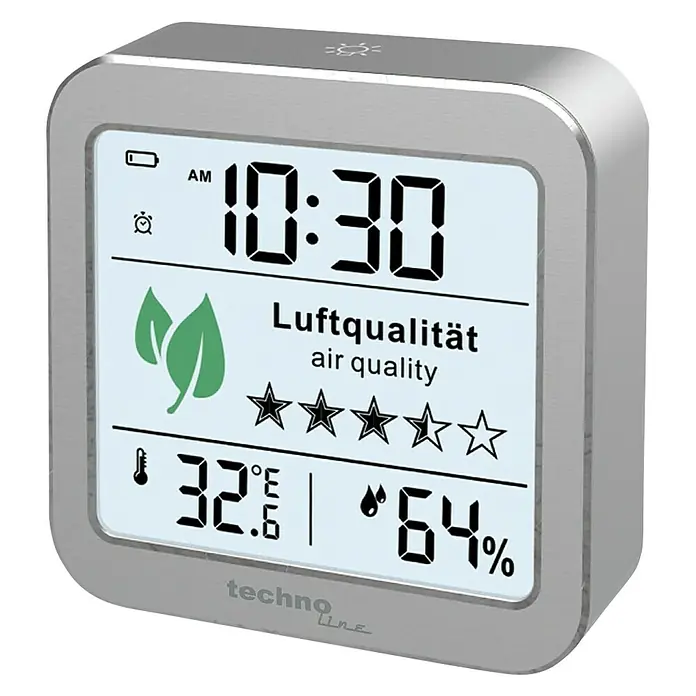 Technoline Monitor za kvalitetu zraka WL1020 - Digitalni zaslon, 82 x 25 x 82 mm - Pogled sprijeda