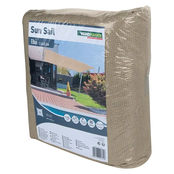 Windhager Zaštita od sunca, jedro Elba - Ivory, Kvadratno, D x Š: 3,6 x 3,6 m - Dijagonalni pogled