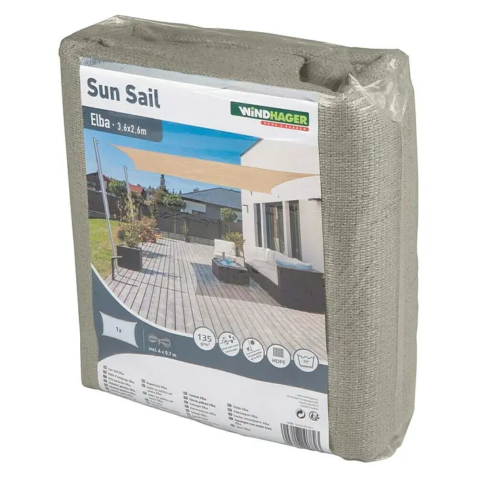 Windhager Zaštita od sunca, jedro Elba - D x Š: 3,6 x 2,6 m, Ivory, Pravokutno - Dijagonalni pogled