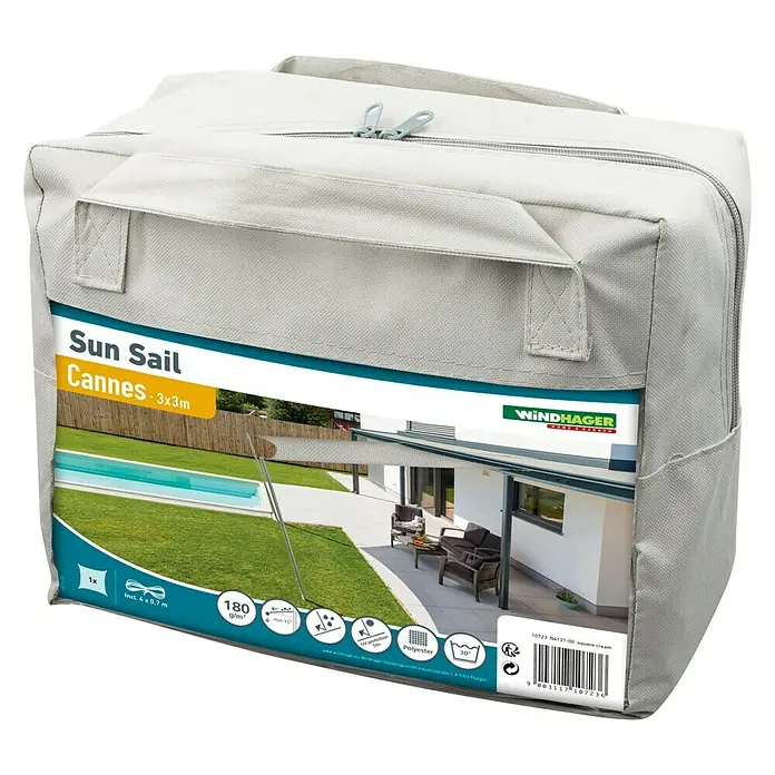 Windhager Zaštita od sunca, jedro Cannes - Cream, Š x D: 3 x 3 m, Kvadratno - Dijagonalni pogled