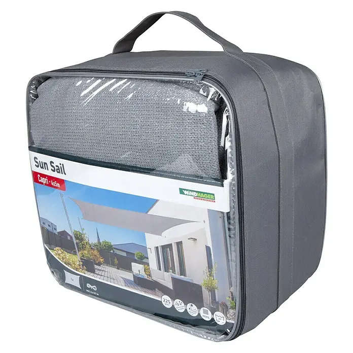 Windhager Sonnensegel Capri - L x B: 4 x 5 m, Grau, Rechteckig - Diagonale Ansicht
