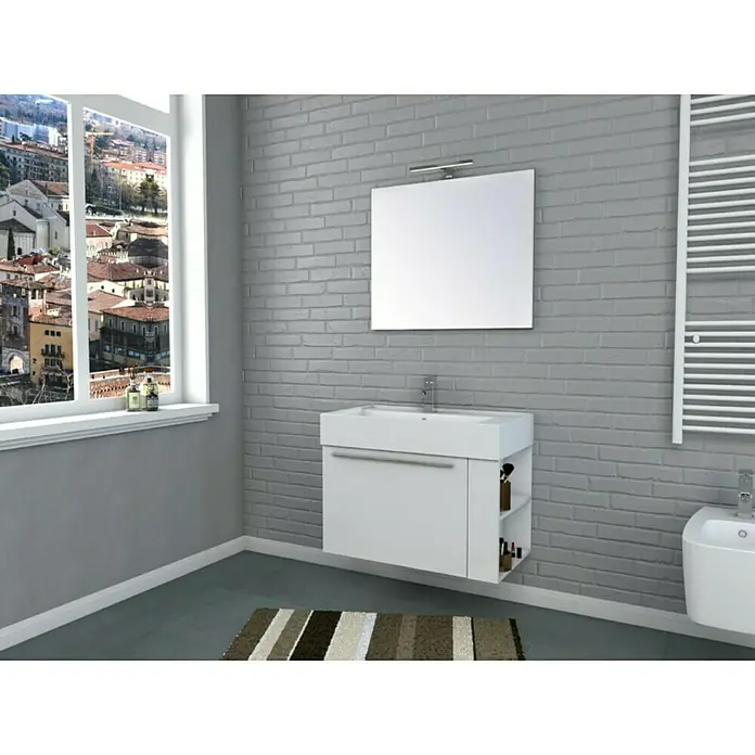 Kupaonski komplet Loft 80 - Bijele boje, Mineralni lijev, Sjaj - Živopisni prikaz