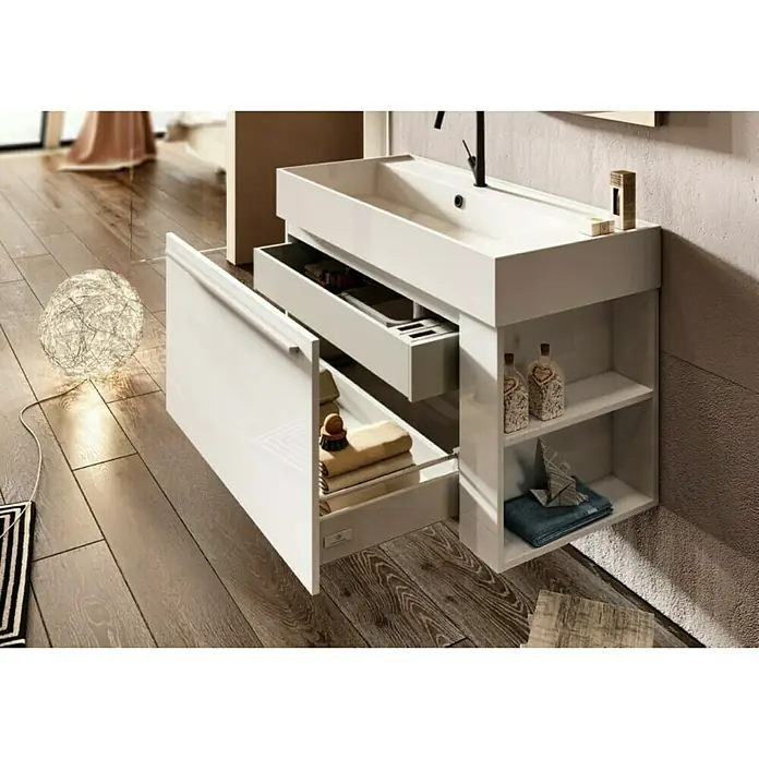 Kupaonski komplet Loft 80 - Bijele boje, Mineralni lijev, Sjaj - Živopisni prikaz
