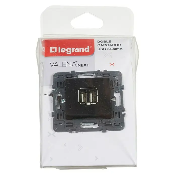 Legrand Valena Next Cargador USB - 2 conexiones, Negro - Vista frontal