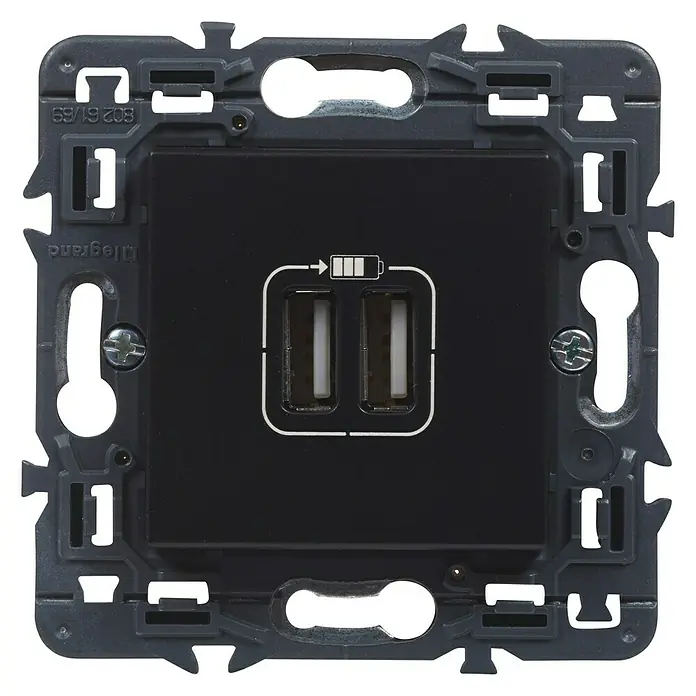 Legrand Valena Next Cargador USB - 2 conexiones, Negro - Vista frontal