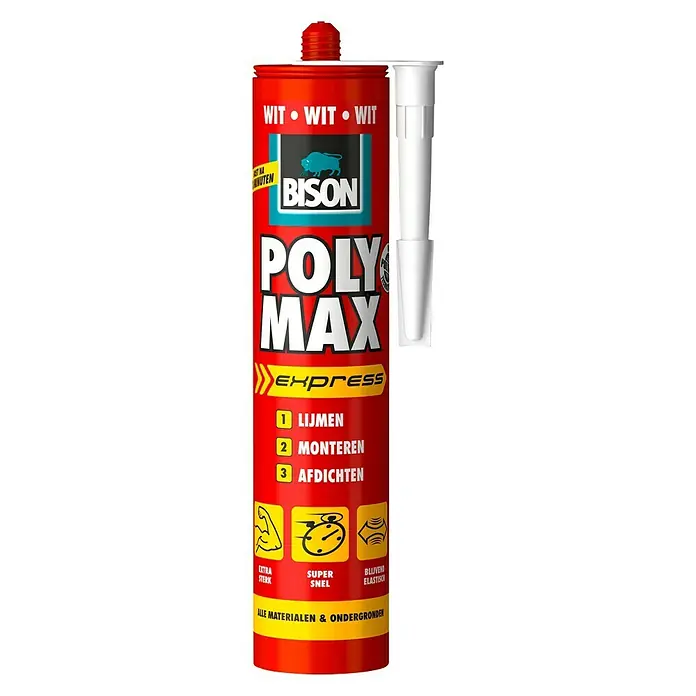 Bison Poly Max Universele montagelijm Wit Koker 425 g - Uv-bestendig, 425 g - Vooraanzicht