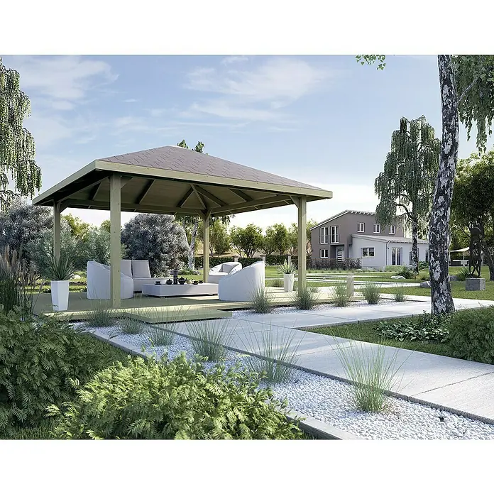 Weka Pavillon Gartenoase 651 A - L x B: 480 x 480 cm - Stimmungsaufnahme