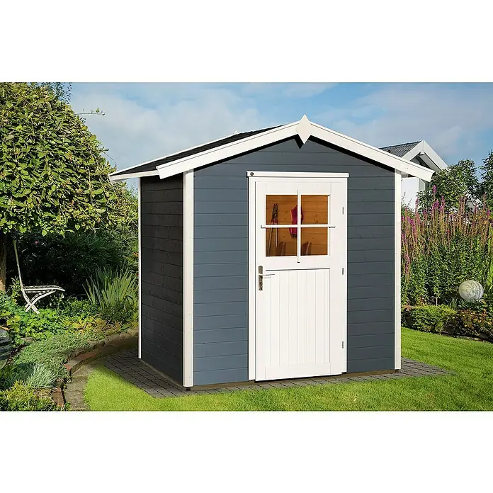 Weka Gartenhaus 223 - B x T: 260 x 178 cm, Holz, Wandstärke: 21 mm, Anthrazit/Weiß - Stimmungsaufnahme