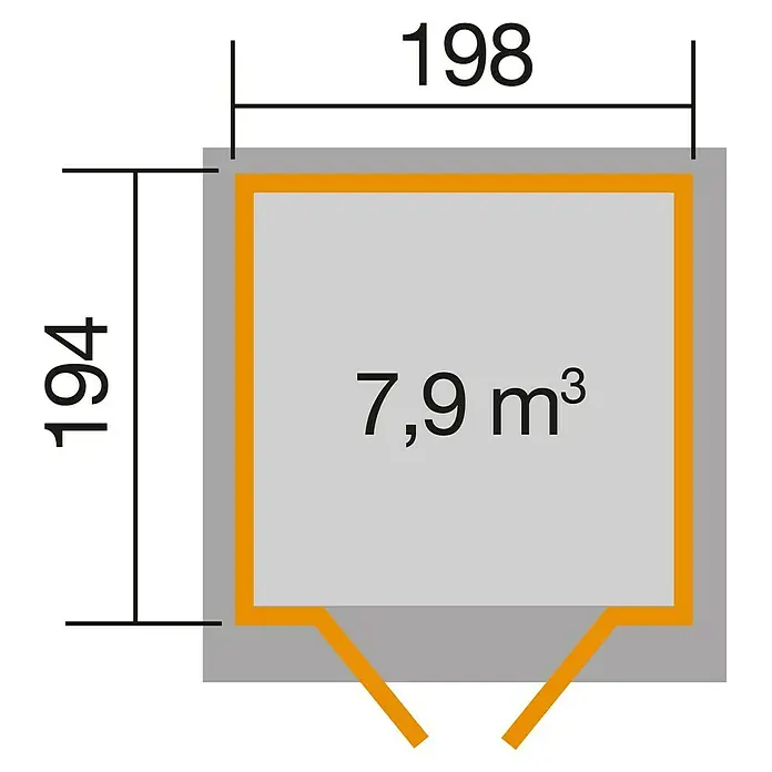 Weka Gerätehaus 325 A - 3,88 m², Wandstärke: 19 mm, Unbehandelt - Skizze