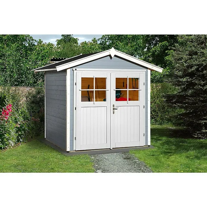 Weka Gartenhaus 224 - B x T: 260 x 233 cm, Holz, Wandstärke: 21 mm, Grau/Weiß - Stimmungsaufnahme