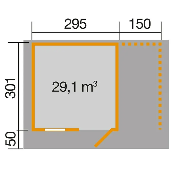 Weka Gartenhaus 170 A - B x T: 504 x 375 cm, Holz, 13,35 m², Wandstärke: 28 mm, Natur - Skizze