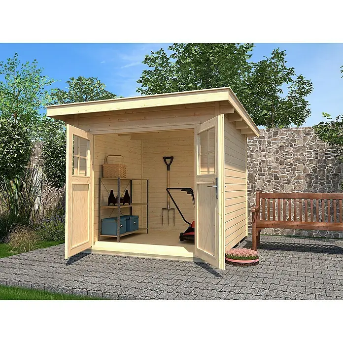 Weka Gerätehaus 179 - B x T: 280 x 284 cm, Holz, 4,958 m², Wandstärke: 28 mm, Natur - Stimmungsaufnahme