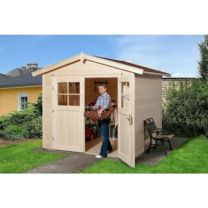Weka Gartenhaus 224 - B x T: 280 x 263 cm, Holz, Wandstärke: 21 mm, Natur - Stimmungsaufnahme