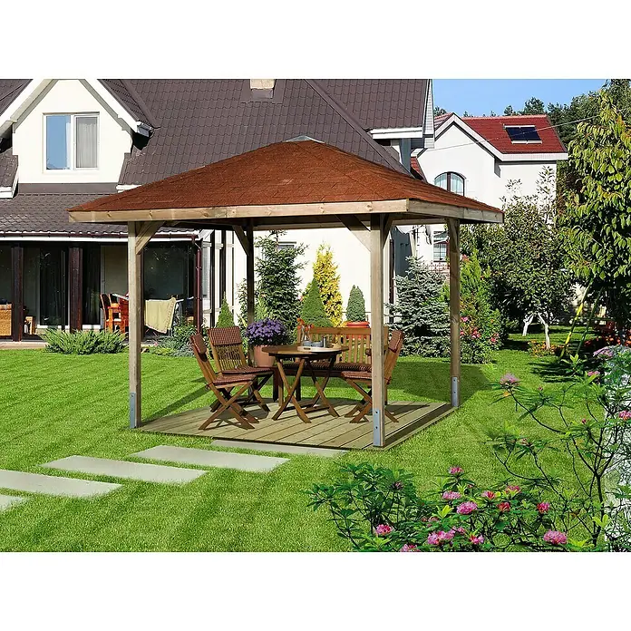Weka Pavillon Gartenoase 651 - L x B: 380 x 380 cm, Mit Dachschindeln - Stimmungsaufnahme