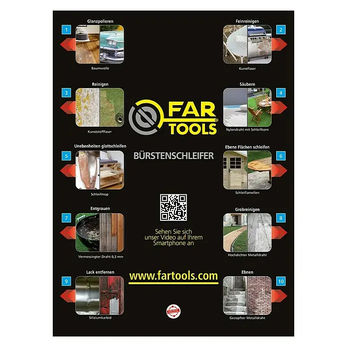 Fartools Multischleifer REX 120C - 1.300 W, Inklusive Nylondraht-, Lamellen-, & Messingdrahtbürste
