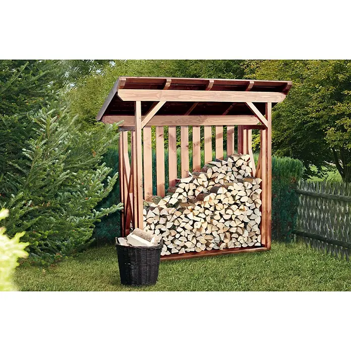 Skan Holz Kaminholzregal Lars 2 - 100 x 240 x 247 cm, Holz, Nussbaum - Stimmungsaufnahme
