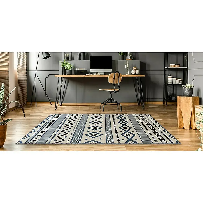 Alfombra Ines - Azul, 170 x 120 cm, 100% Algodón - Foto ambiente