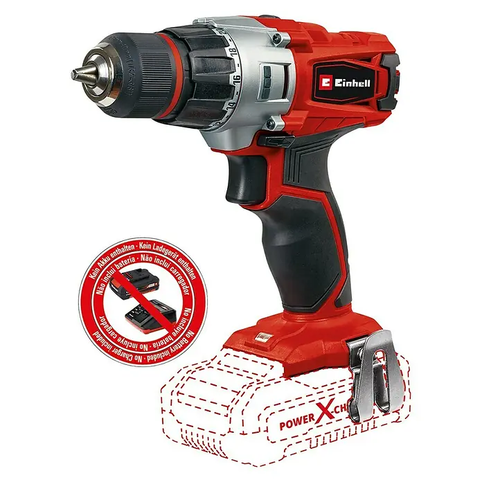 Einhell Power X-Change Akku-Bohrschrauber TE-CD 18/2 - 18 V, Ohne Akku, Leerlaufdrehzahl: 0 U/min - 1.250 U/min - Diagonale Ansicht