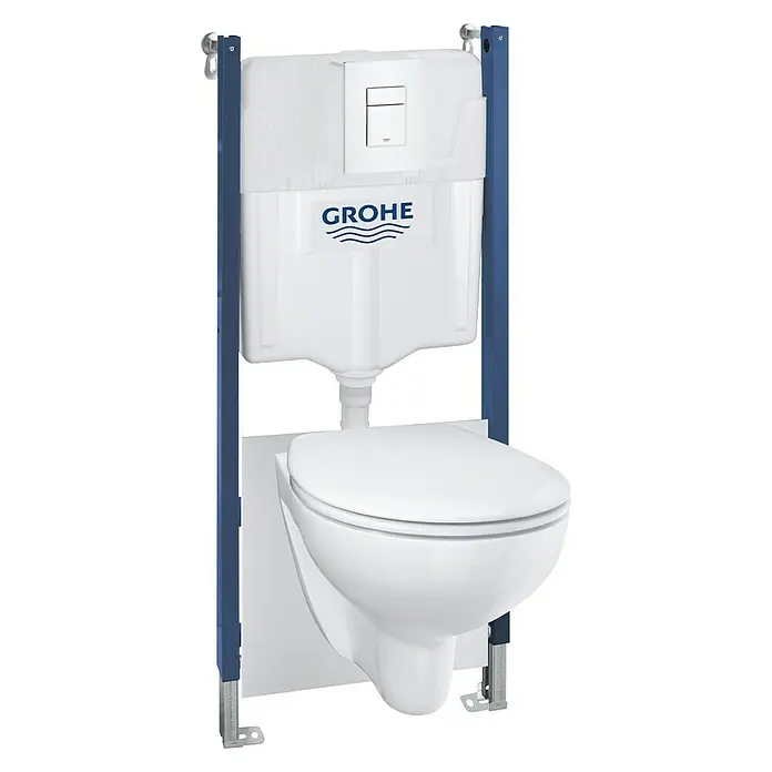 Grohe Wand-WC-Set Solido Compact 5 in 1 - Spülrandlos, Ohne Spezialglasur, Spülform: Tief, WC Abgang: Waagerecht, Weiß - Diagonale Ansicht