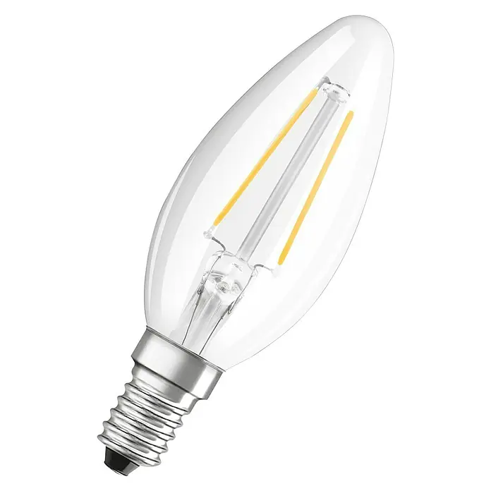 Osram LED žarulja - 2 W, E14, Topla bijela, Bez prigušivanja, Prozirno - Dijagonalni pogled