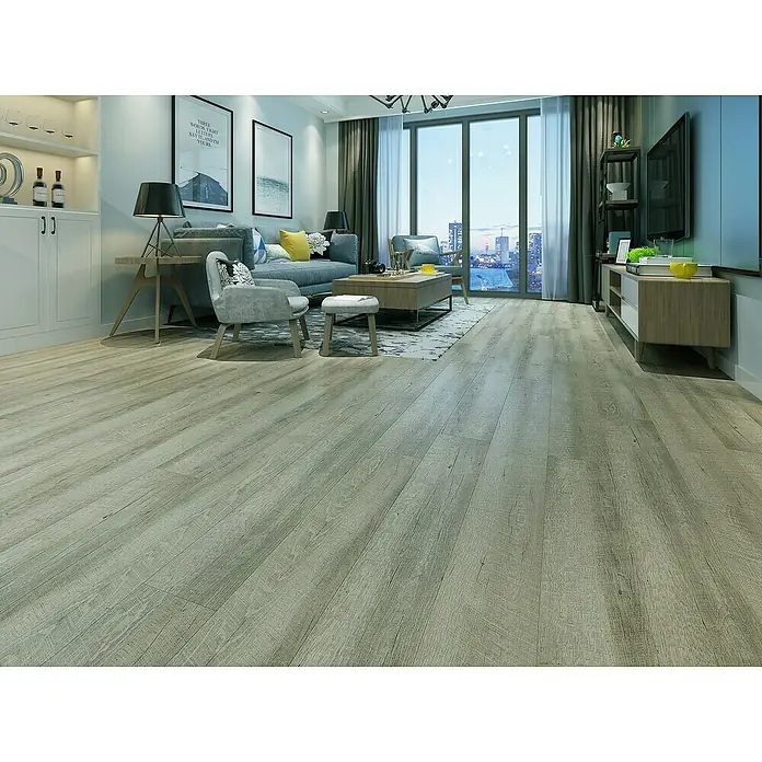 Suelo de vinilo SPC Laguna Silver Shell - 1.220 x 183 x 4,2 mm, Efecto madera - Foto ambiente