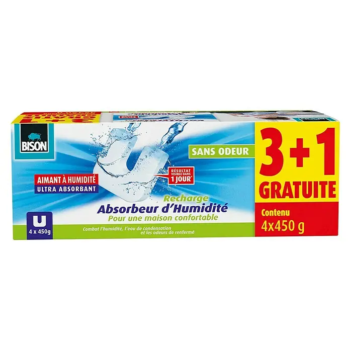 Luchtontvochtiger, navulverpakking Box 4 x 450 g - Werkingsduur: 2-3 maanden, 4 st. x 450 g - Vooraanzicht