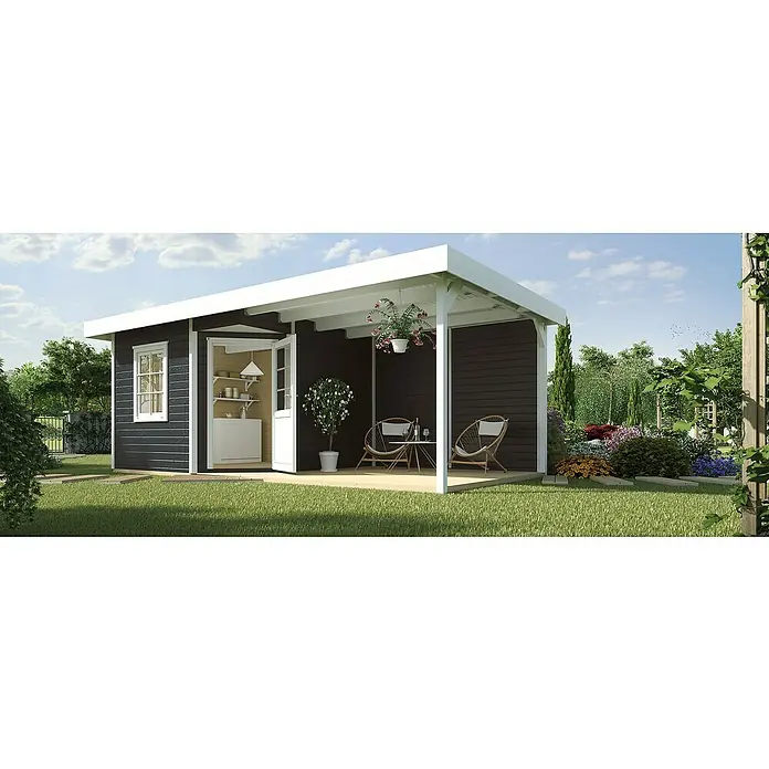 Weka Gartenhaus Designhaus 213 B+ - B x T: 585 x 279 cm, Holz, 12,685 m², Wandstärke: 28 mm, Anthrazit/Weiß - Stimmungsaufnahme