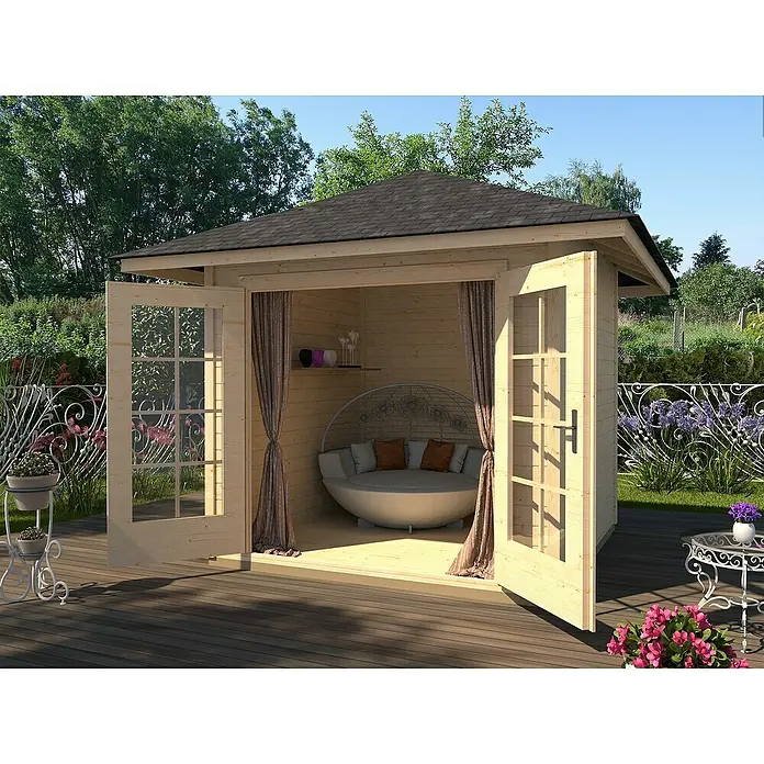 Weka Gartenhaus 177 - B x T: 380 x 380 cm, Holz, 8,88 m², Wandstärke: 28 mm - Stimmungsaufnahme