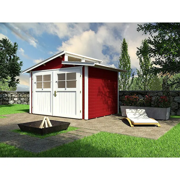 Weka Gartenhaus 226 - B x T: 327 x 321 cm, Holz, 8,82 m², Wandstärke: 21 mm, Schwedenrot/Weiß - Stimmungsaufnahme