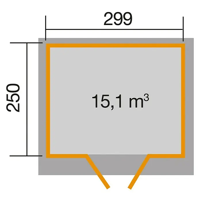 Weka Gerätehaus 325 - B x T: 301 x 293 cm, Holz, 7,493 m², Wandstärke: 19 mm - Skizze