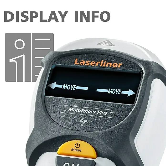 Laserliner Ortungsgerät MultiFinder Plus - Geeignet für: Aufspüren von spannungsführenden Leitungen, Holz und Metall, Erfassungstiefe: Max. 40 mm Holz/Metall - Detailaufnahme