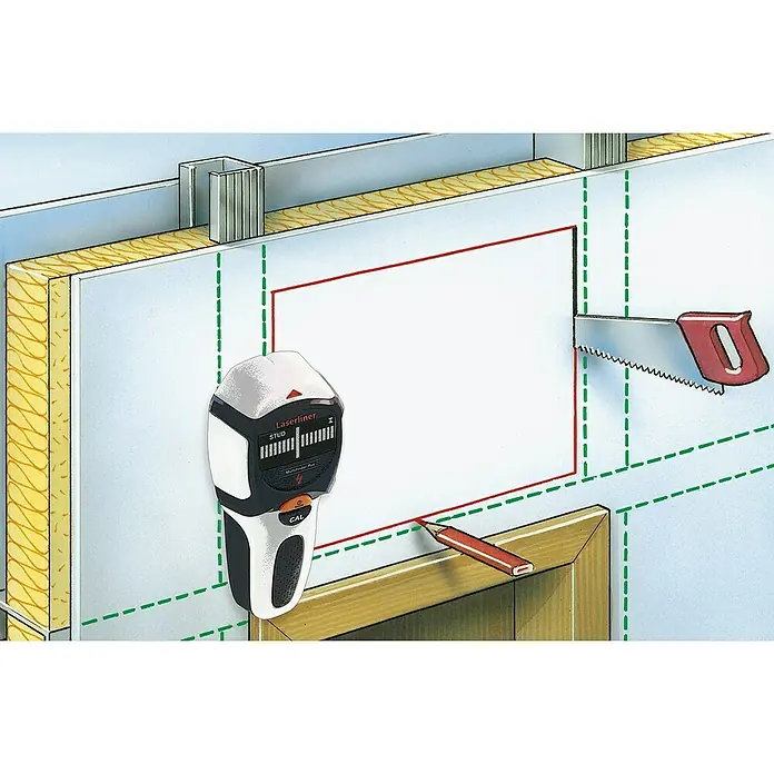 Laserliner Ortungsgerät MultiFinder Plus - Geeignet für: Aufspüren von spannungsführenden Leitungen, Holz und Metall, Erfassungstiefe: Max. 40 mm Holz/Metall - Anwendungsbeispiel