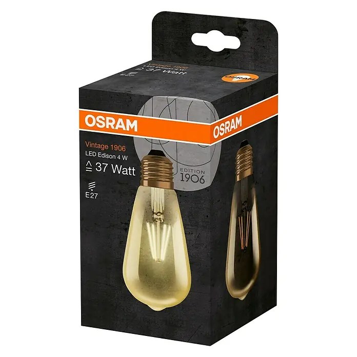 Osram Vintage 1906 LED-Leuchtmittel - 4 W, E27, Warmweiß, Birnenform - Diagonale Ansicht