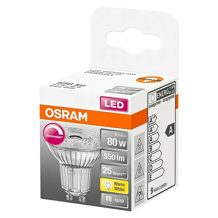 Osram LED žarulja - 7,2 W, GU10, 36 °, Topla bijela - Dijagonalni pogled